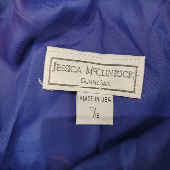 Jessica McClintock Gunne Sax Blue Embroidered Satin Halter Maxi Dress Size 11/12 - Picture 3 of 5